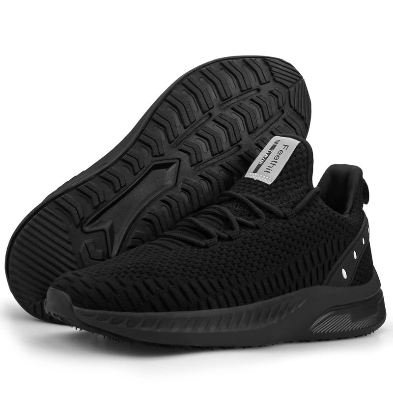 Feethit Mens Slip On Walking Shoes Blade Tennis Shoes Non Slip Running Shoes Lightweight Workout Shoes Breathable Mesh Fashion Sneakers All Black Size 8 - Image 5